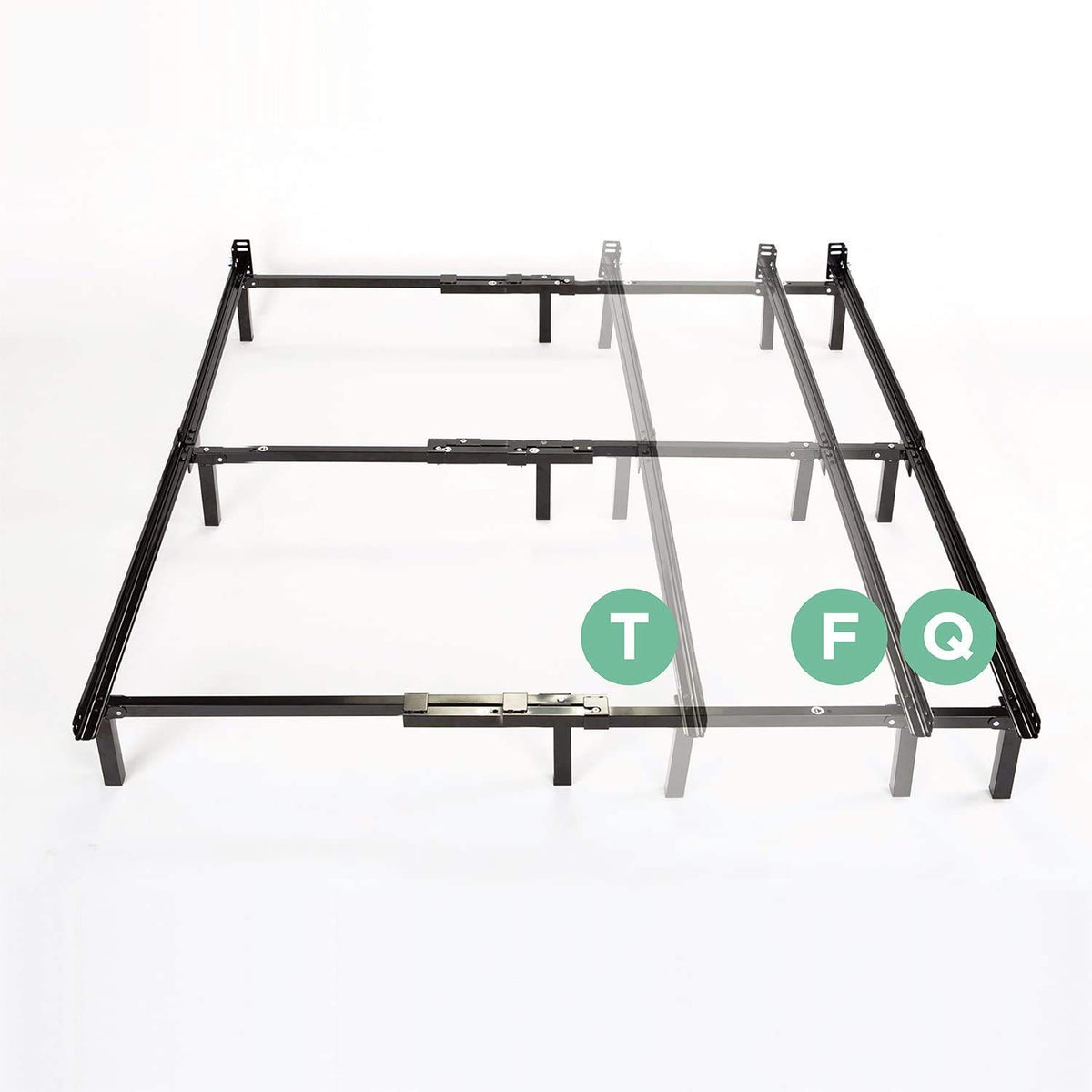 Zinus Compack bed frame side view showing sturdy steel support