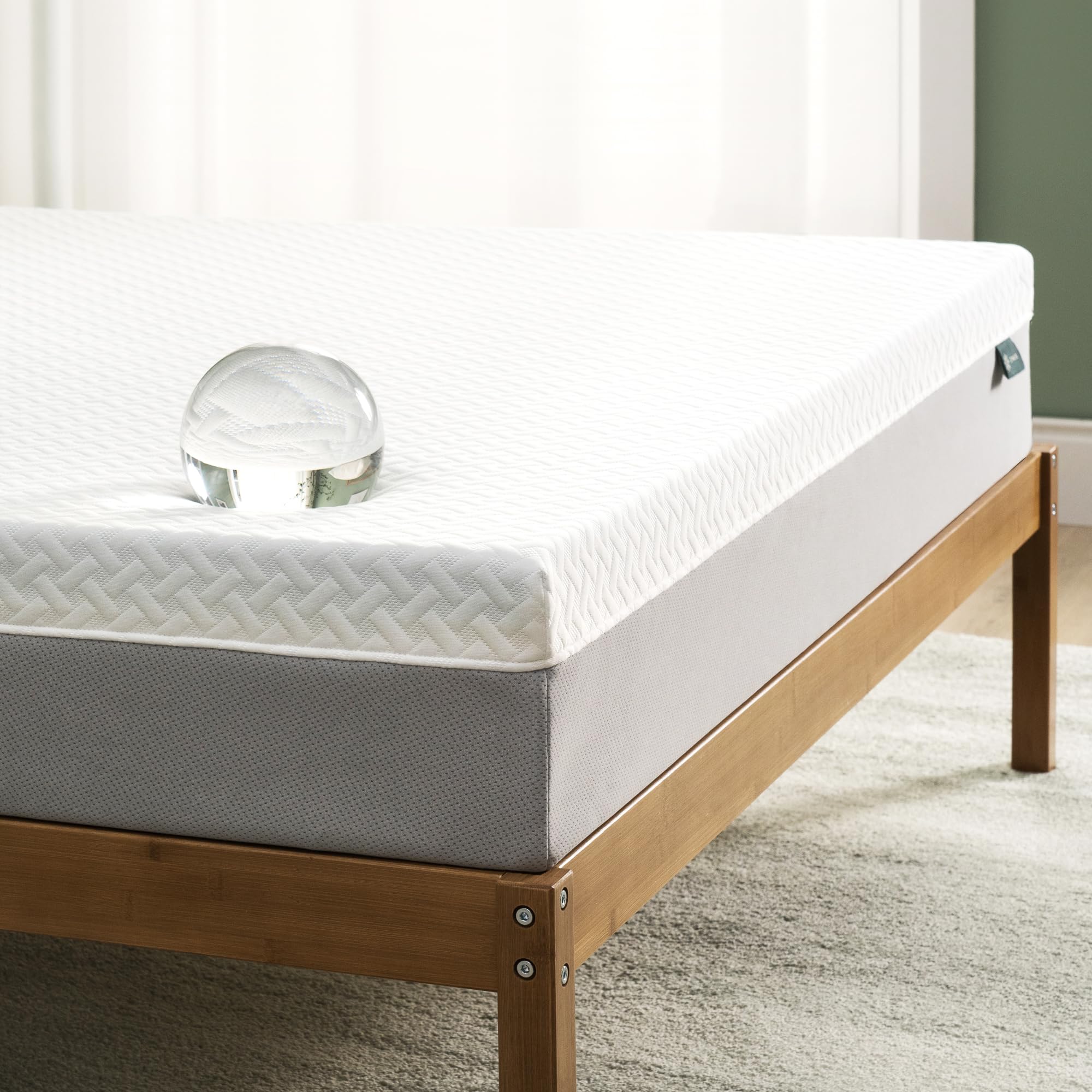 Zinus Green Tea Essential memory foam mattress OEKO-TEX certified cover close-up.