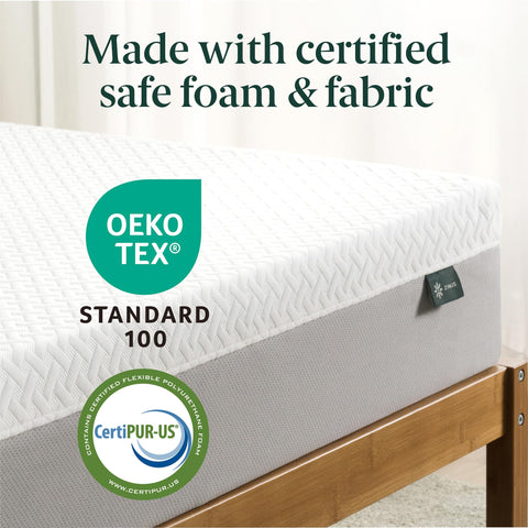Zinus Green Tea Essential memory foam mattress side profile highlights medium feel support.