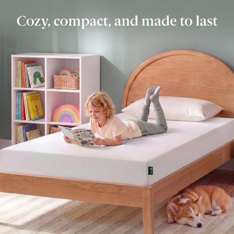 Close-up of the breathable knit cover on the Zinus twin mattress.