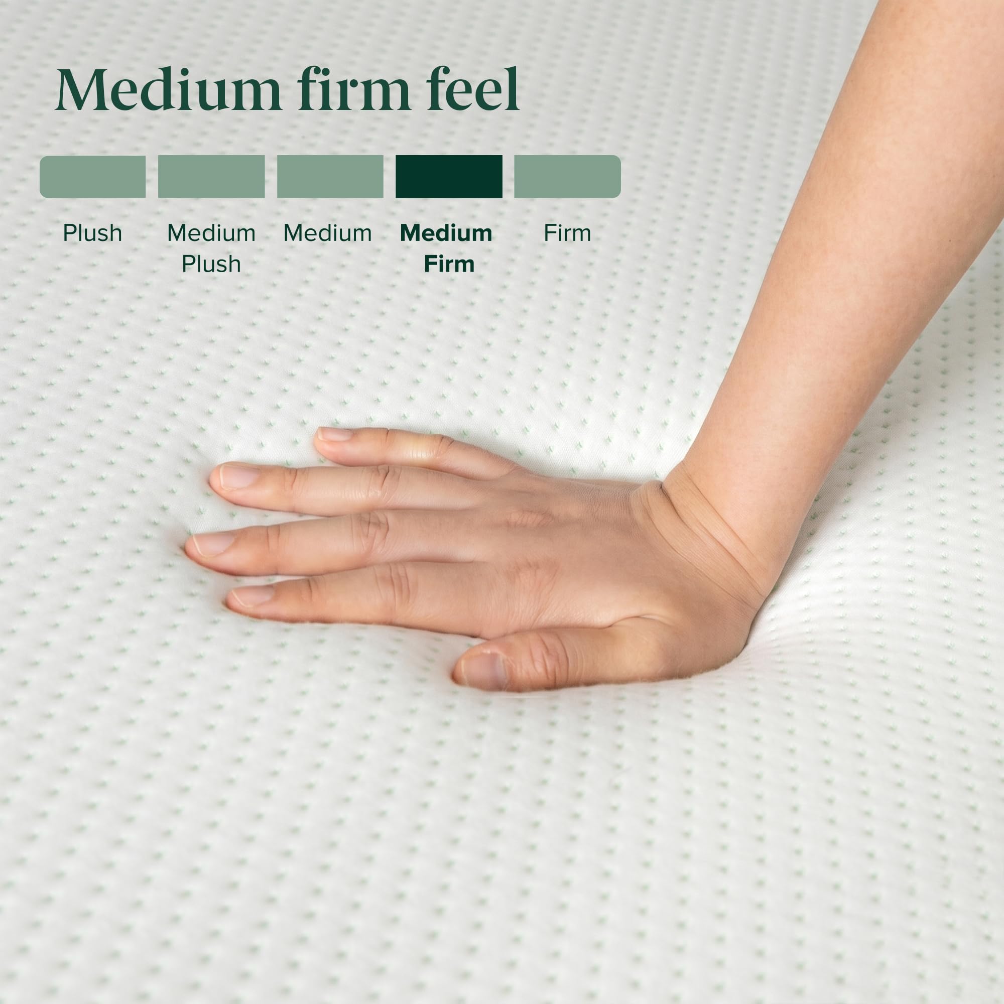 Medium-firm feel shown for versatile, responsive comfort.