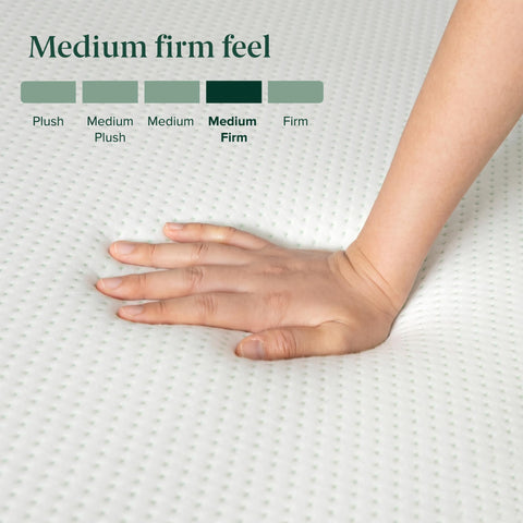 Medium-firm feel shown for versatile, responsive comfort.