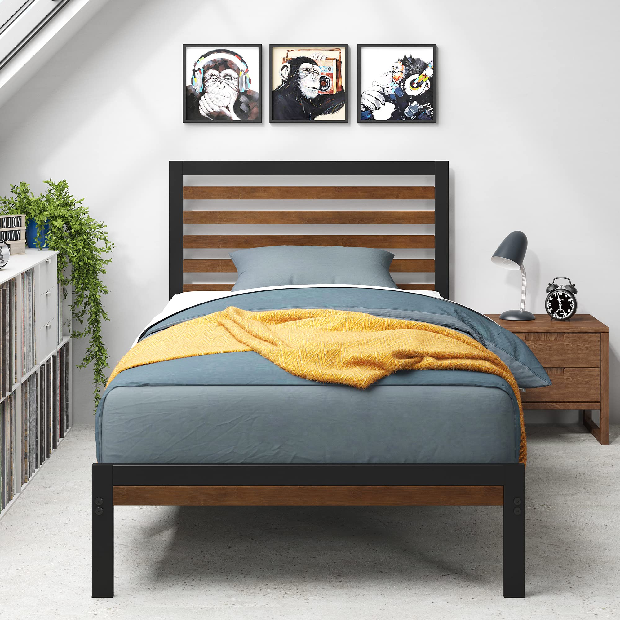 Zinus Kai steel bed frame rails provide solid support for reliable sleep.