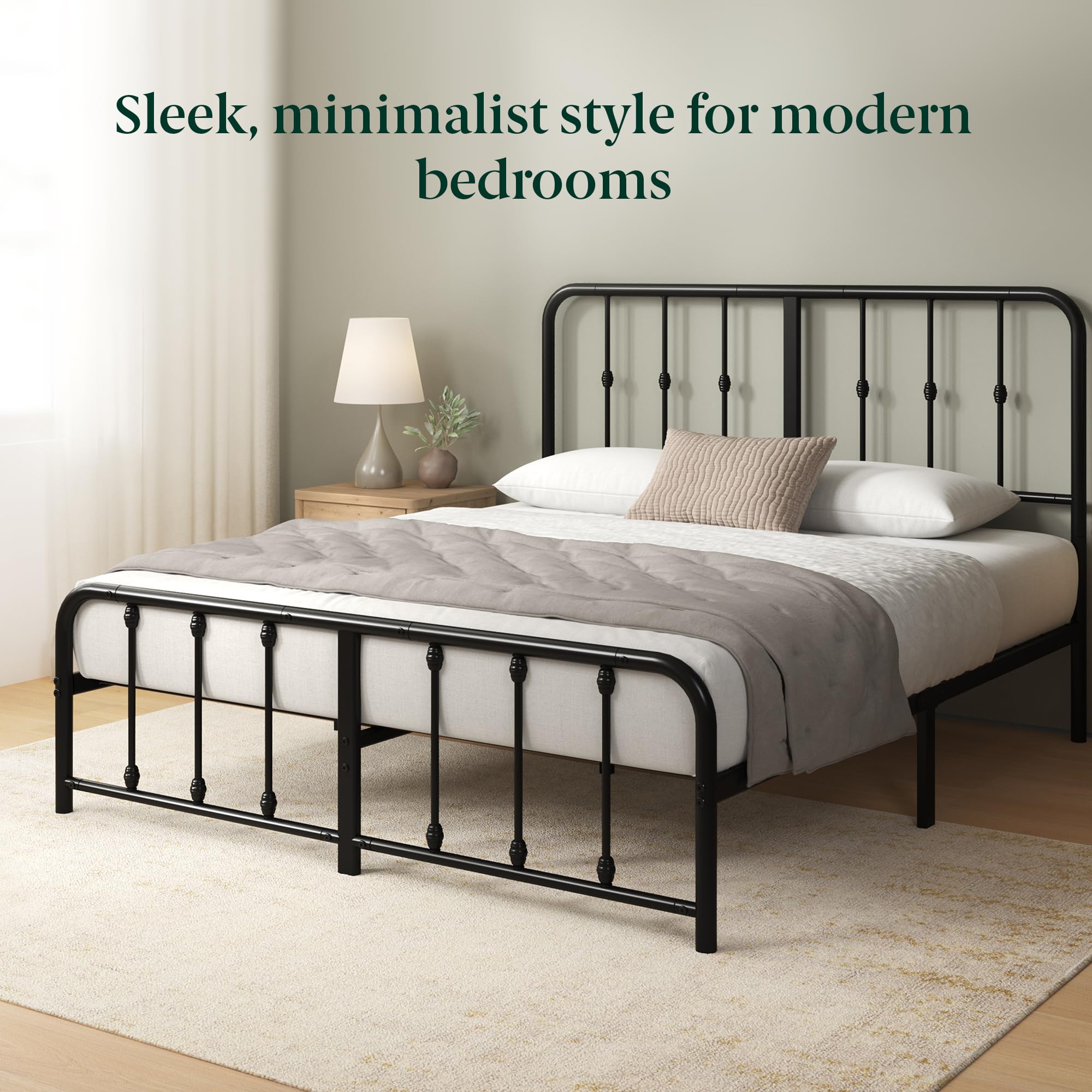 Zinus Leonardo bedframe close view showing heavy-duty steel construction