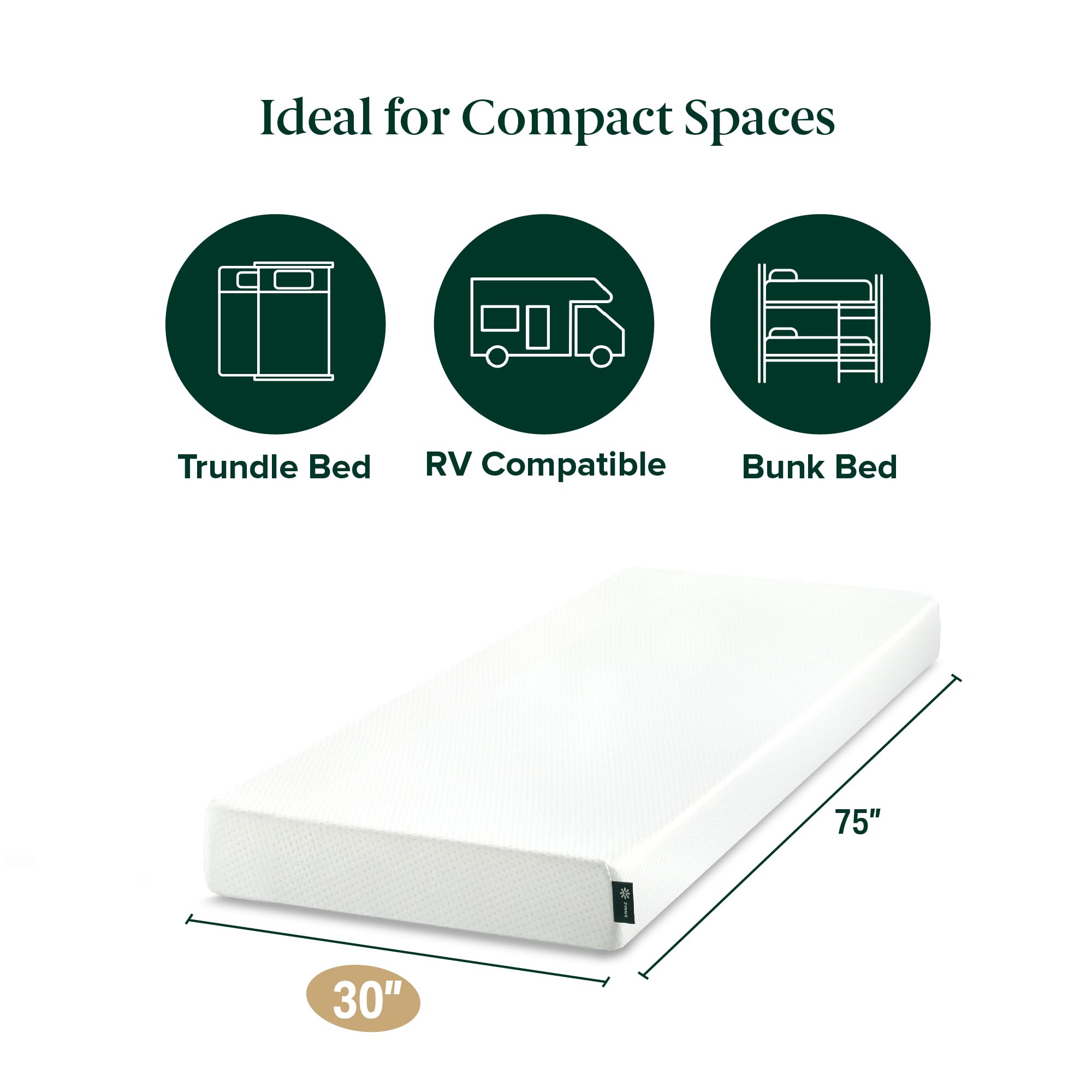 Zinus narrow twin mattress features green tea memory foam layer for gentle contouring and comfort.