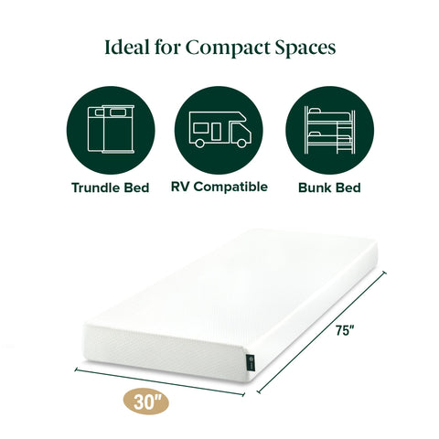 Zinus narrow twin mattress features green tea memory foam layer for gentle contouring and comfort.