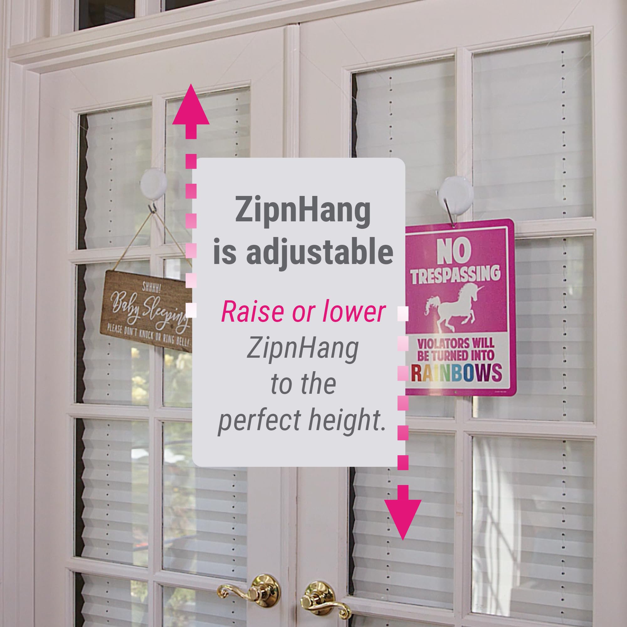 Zip 'n Hang self-centering lines keep the wreath neatly aligned