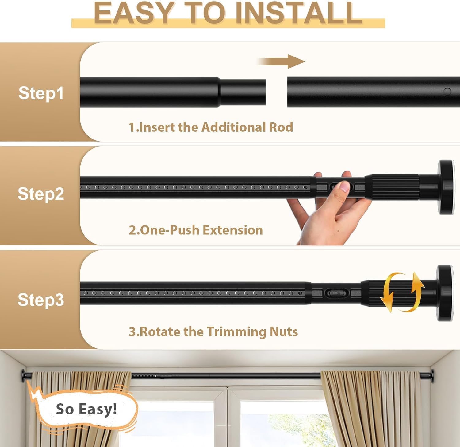 ZipGlo 1.26-inch core diameter supports heavier drapes.