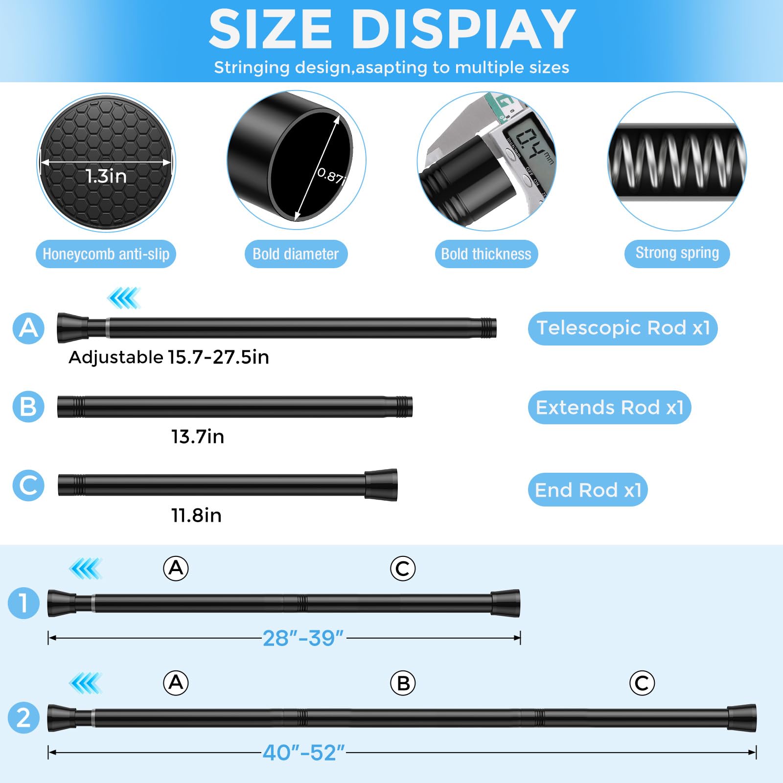 ZipGlo black iron tension rod emphasizes durability and rust resistance