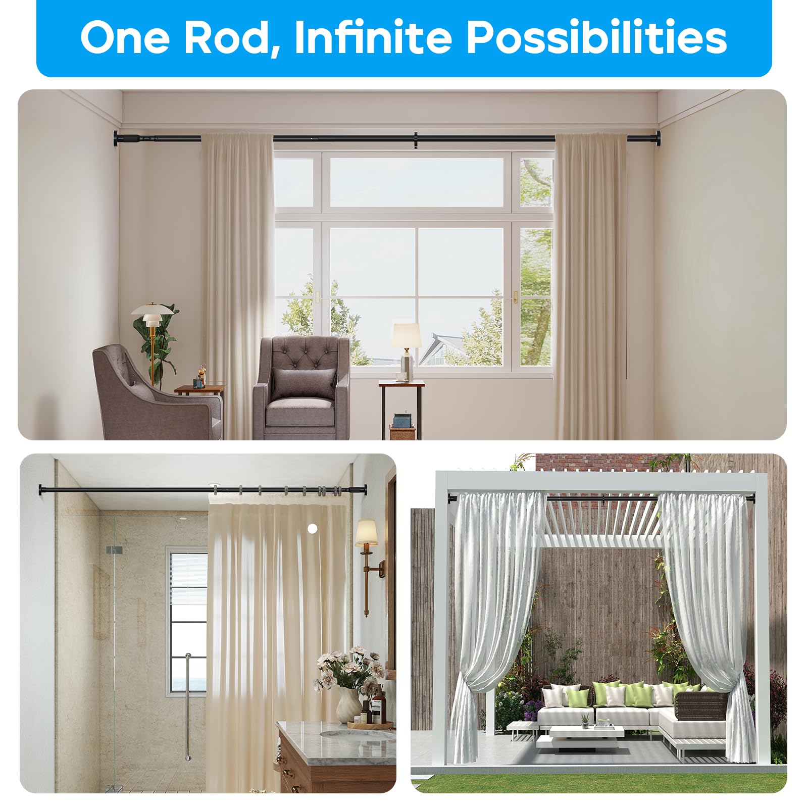 ZipGlo kitchen window divider shown with lightweight drapes