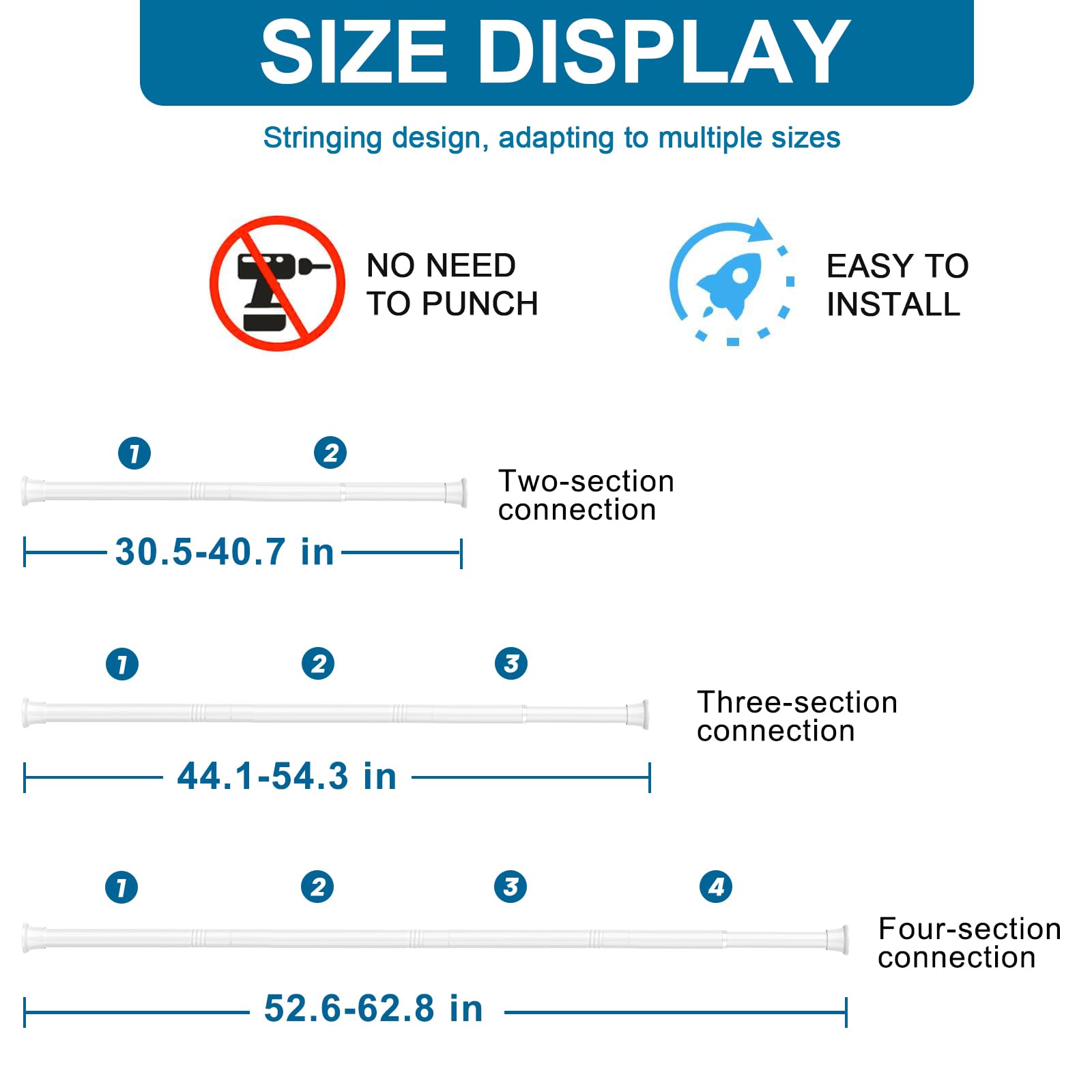 ZipGlo tension rod installation shown without drilling for a window.
