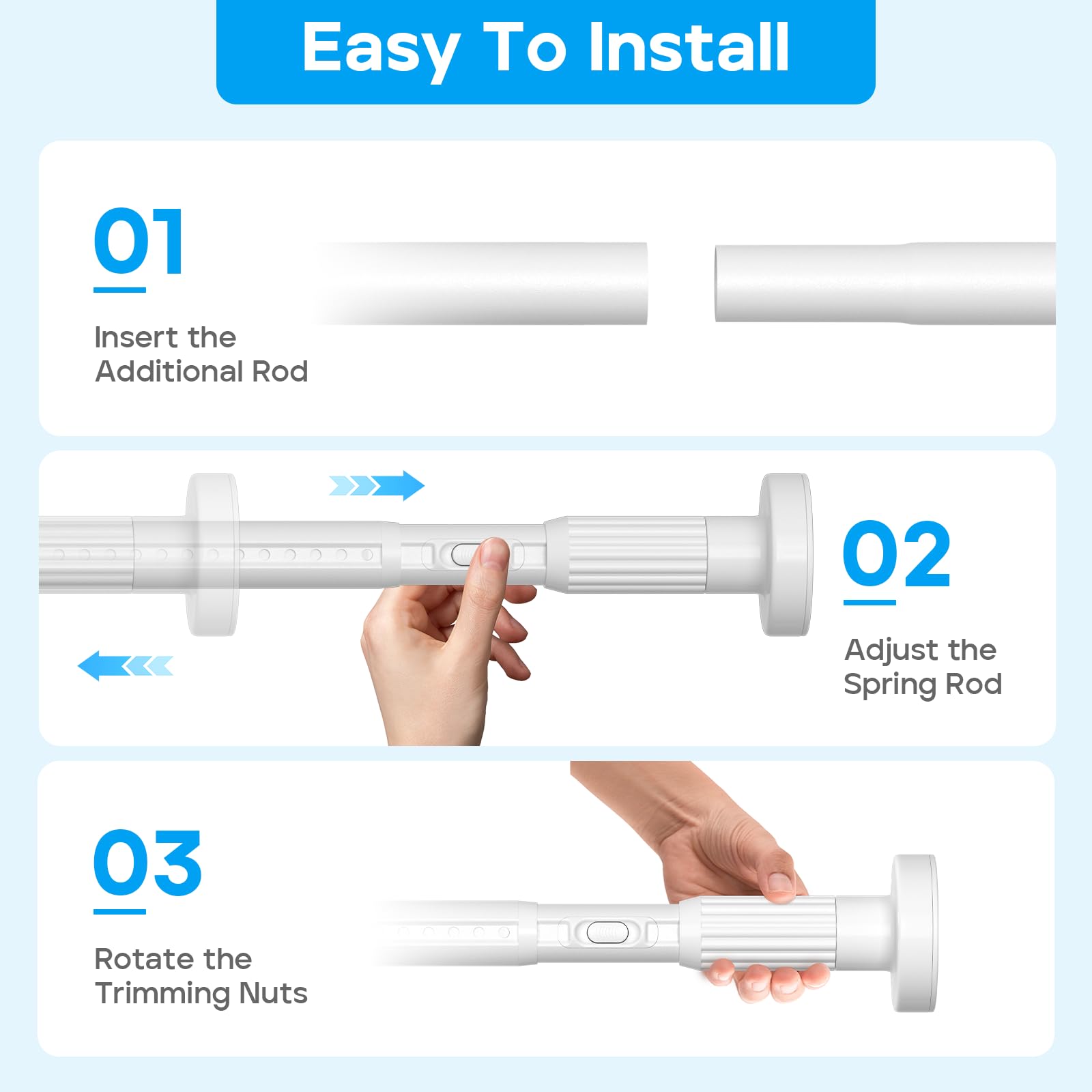 ZipGlo tension rod 1.26 inch diameter for sturdy mounting.