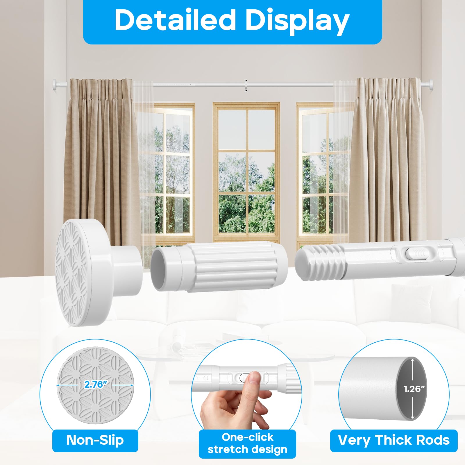 ZipGlo tension rod multi-scene use adapts to bathroom, bedroom, balcony.