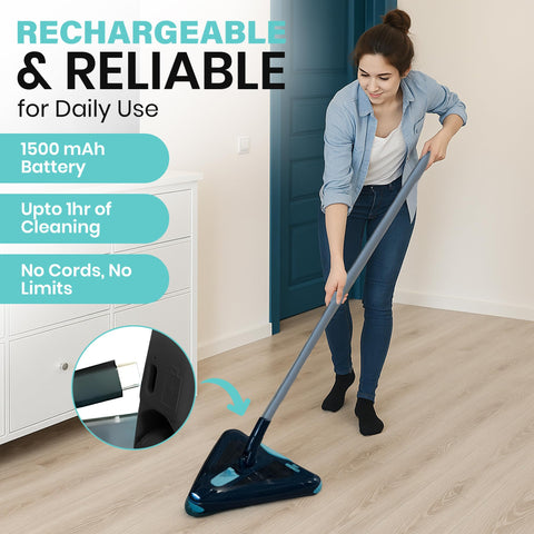 Zippi Sweeper Max Plus collapsible handle stores neatly when not in use.