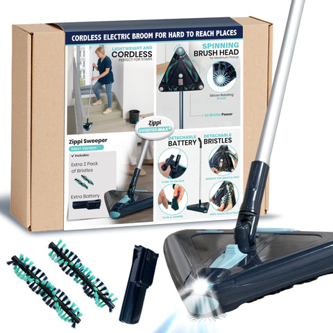 Zippi Sweeper Max Plus front view shows compact power for quick daily cleans.