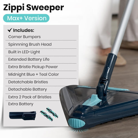 Zippi Sweeper Max Plus in-use around furniture and tight spaces.