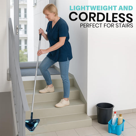 Zippi Sweeper Max Plus side view highlights lightweight design for easy maneuvering.