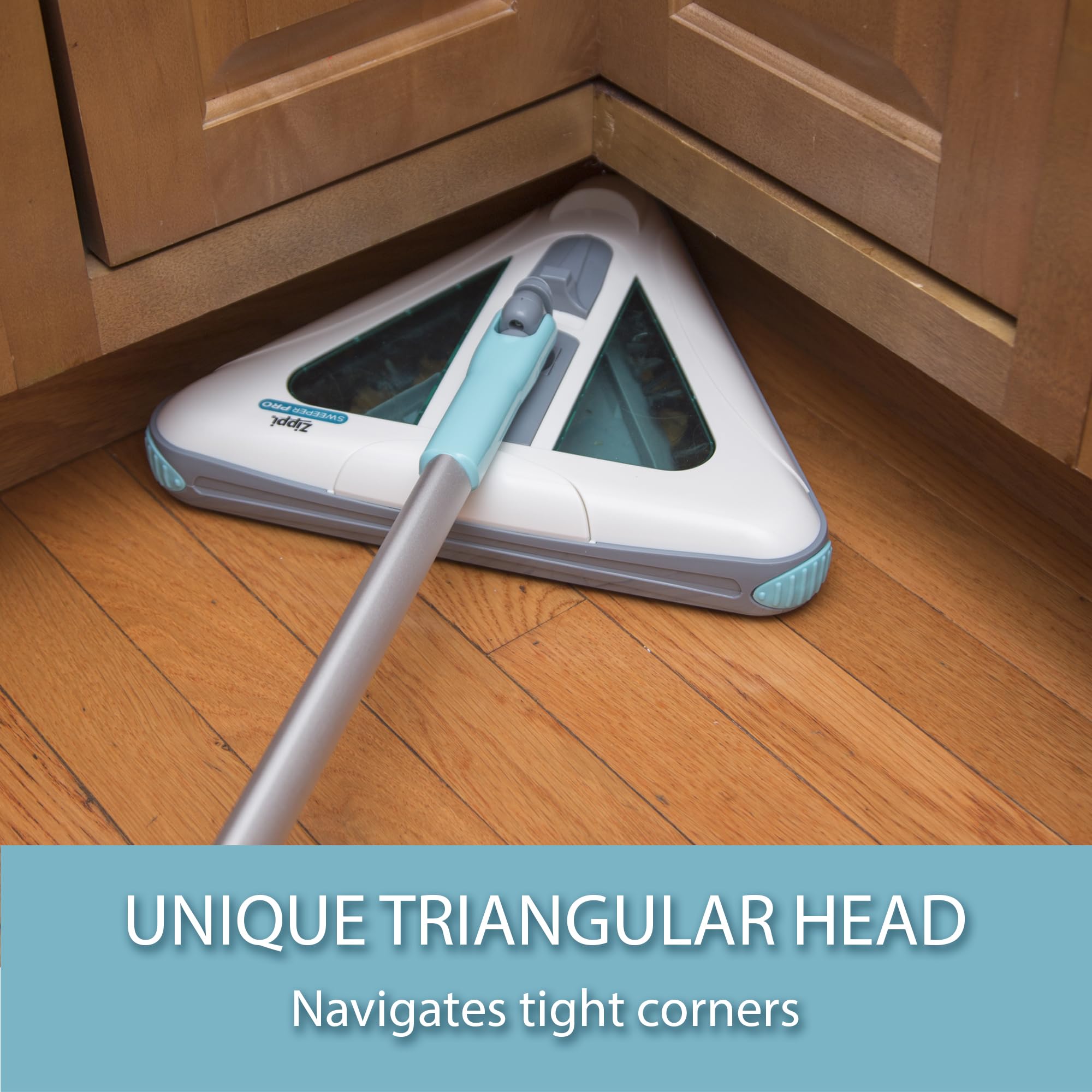 Zippi Sweeper Standard triple-brush system captures dust from multiple angles