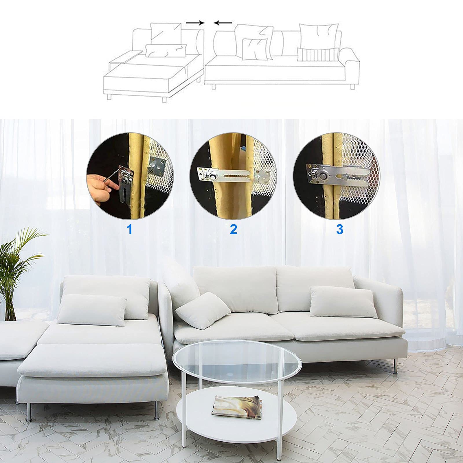 ZIQI interlocking sofa assembly angle illustrating adjustable positions.
