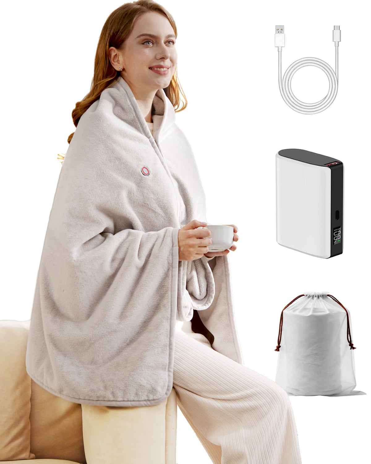 Zireot cordless heated blanket with battery pack for on-the-go warmth.