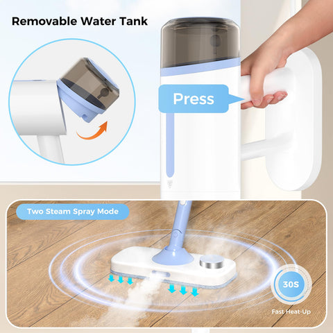 Zisgner floor steamer in use on hardwood floors showing safe cleaning.