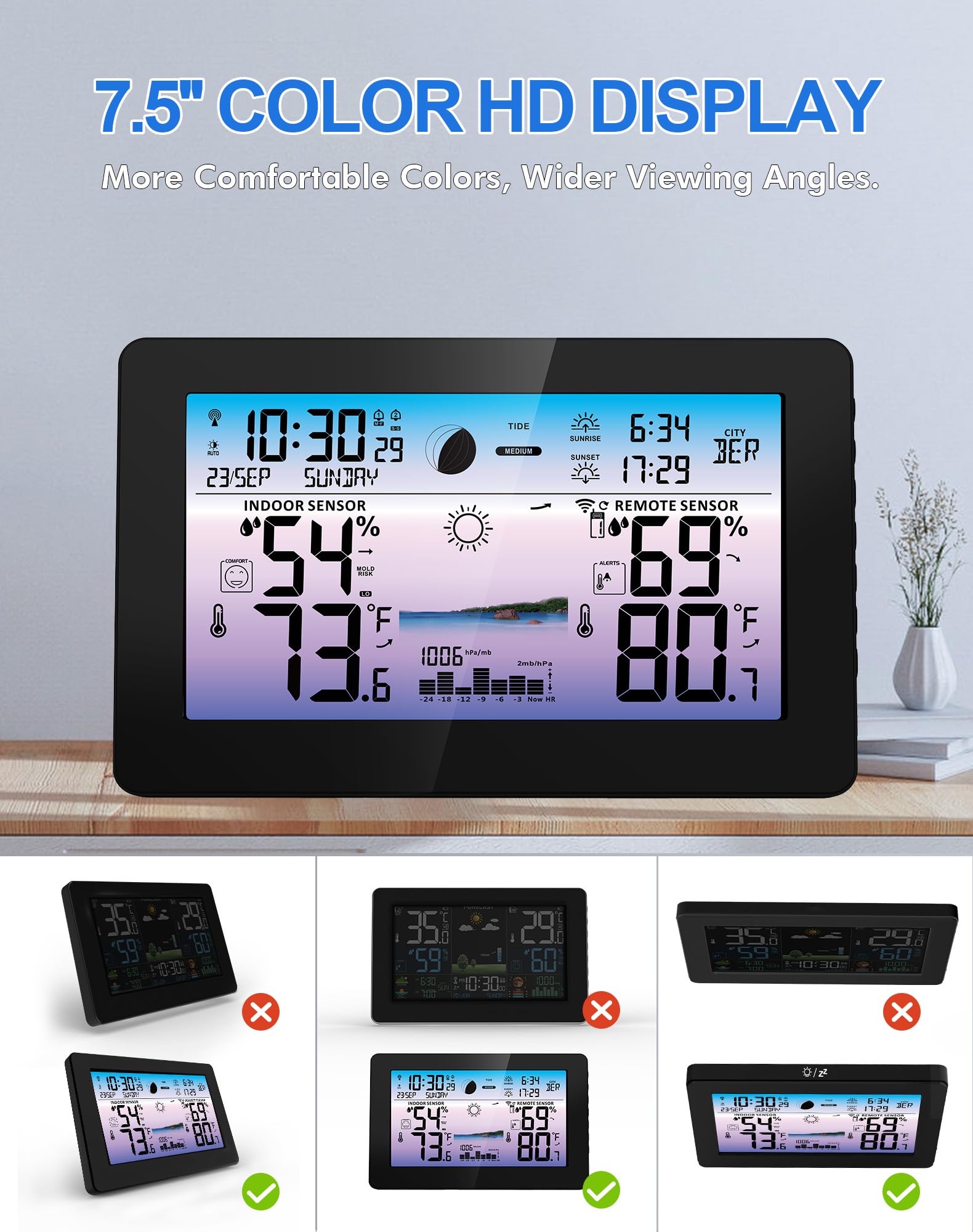 Zivron Weather Station atomic clock synchronizes time for accuracy.