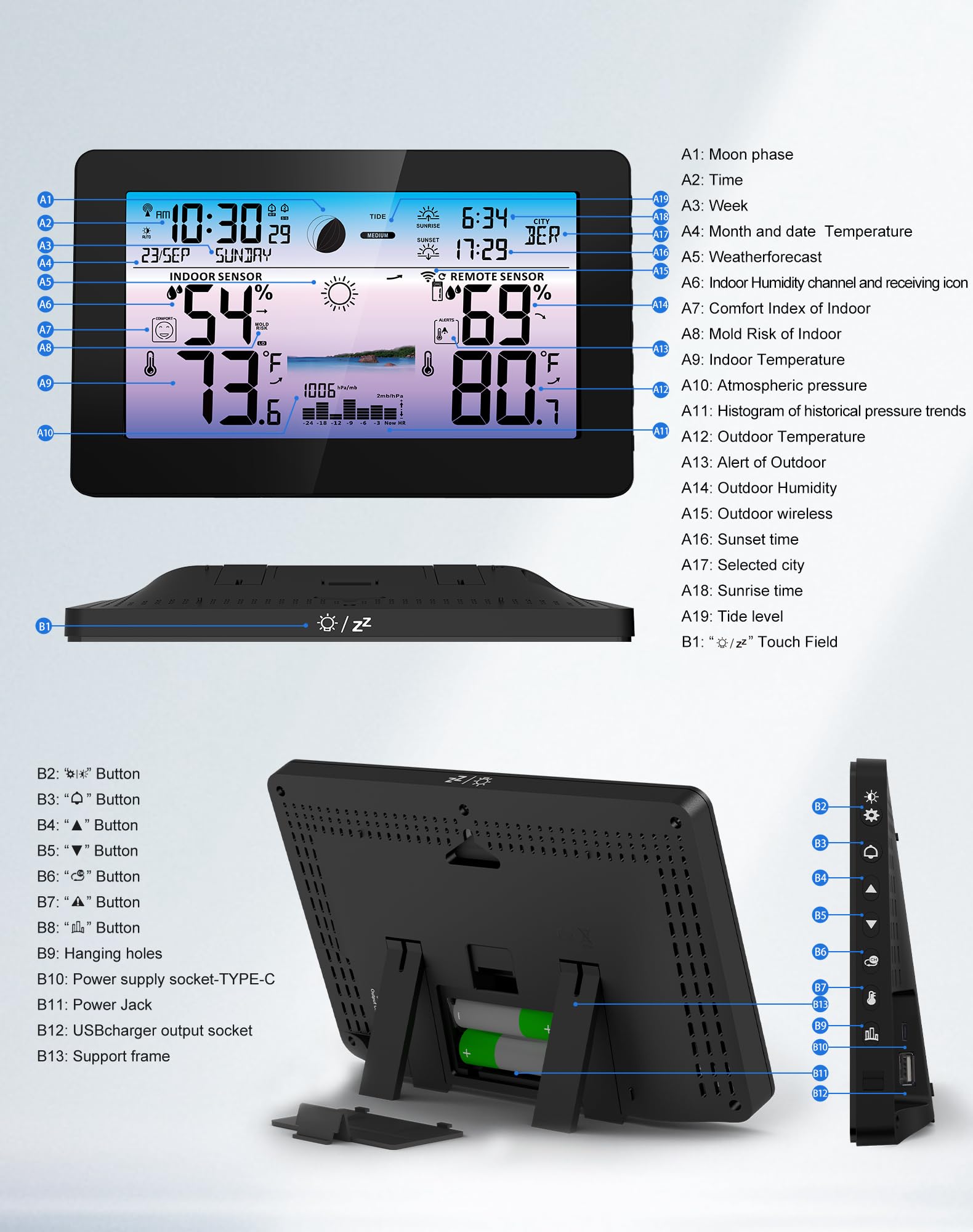 Zivron Weather Station brightness levels let you view in any room.