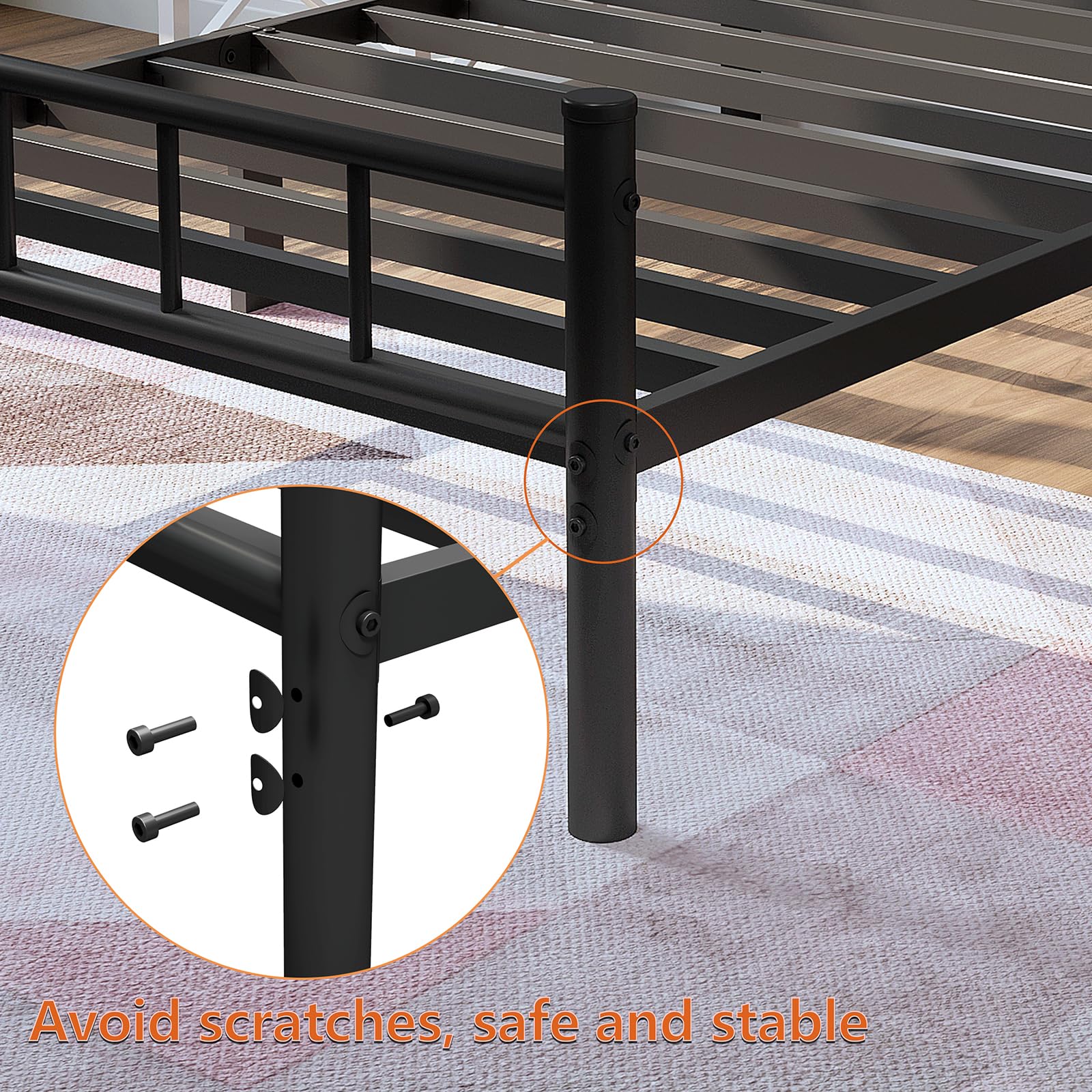 Zizin anti-slip feet protect floors and reduce bed movement.