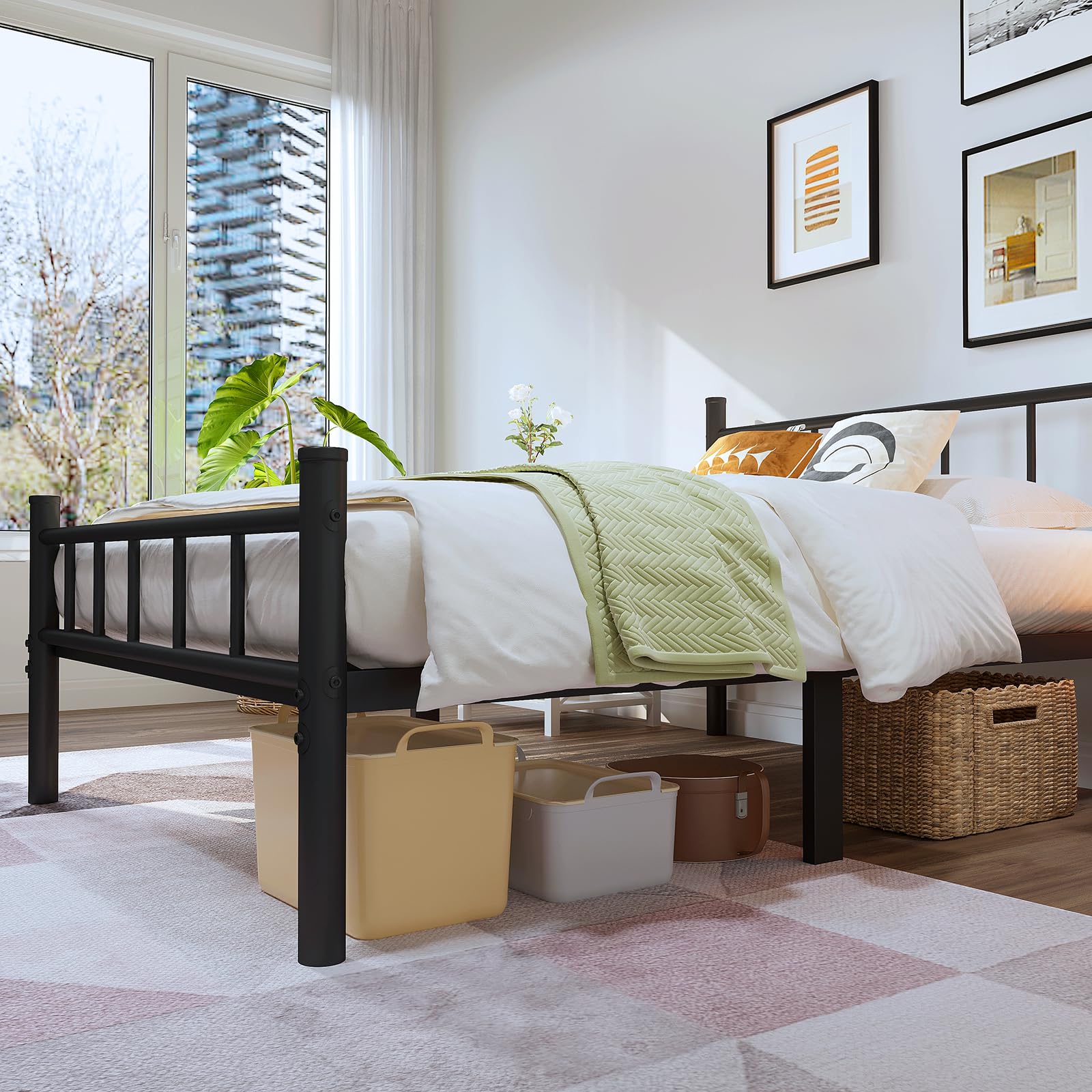 Zizin round-tube headboard and footboard offer a safe, stylish look.