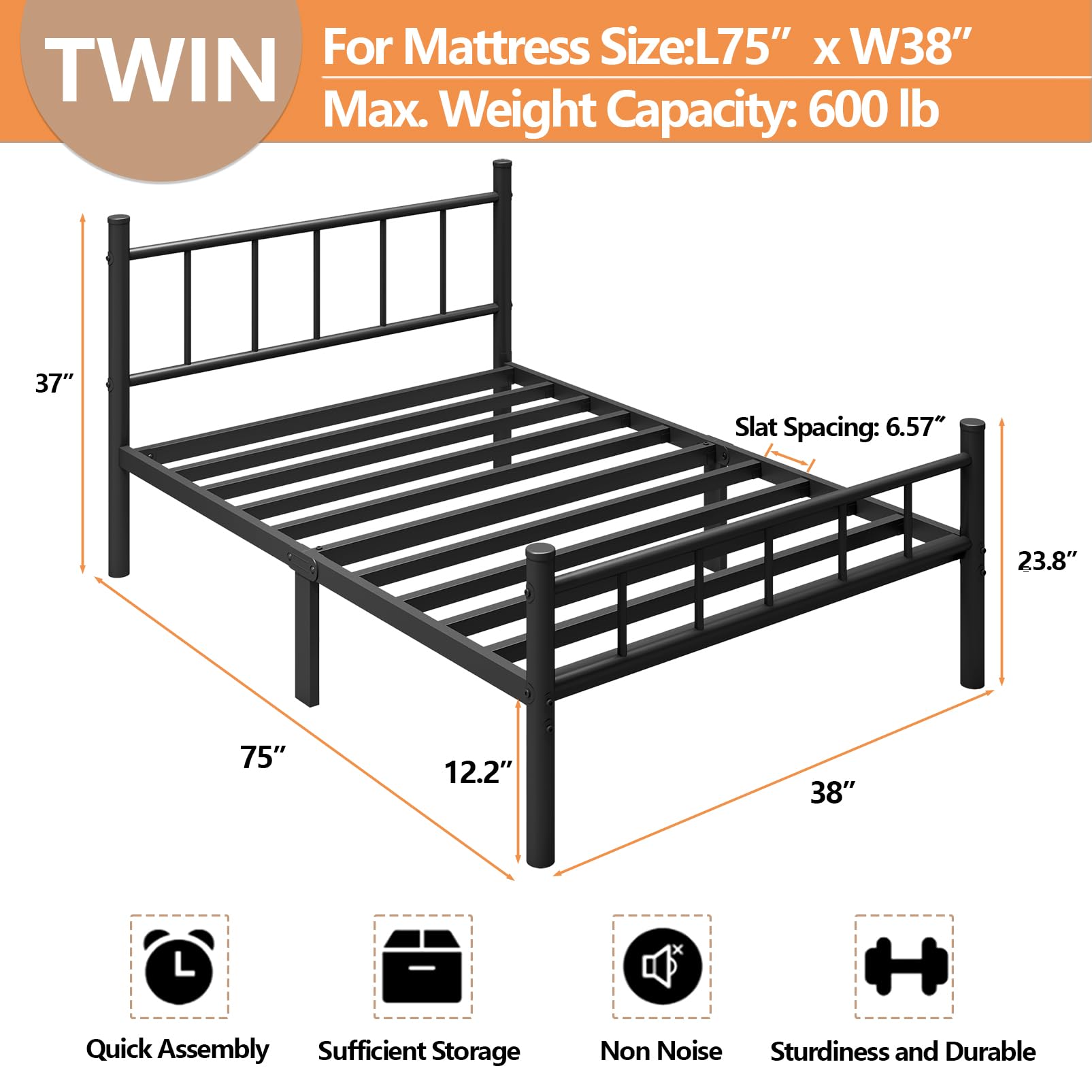 Zizin bed frame steel slats provide direct mattress support for all mattress types.