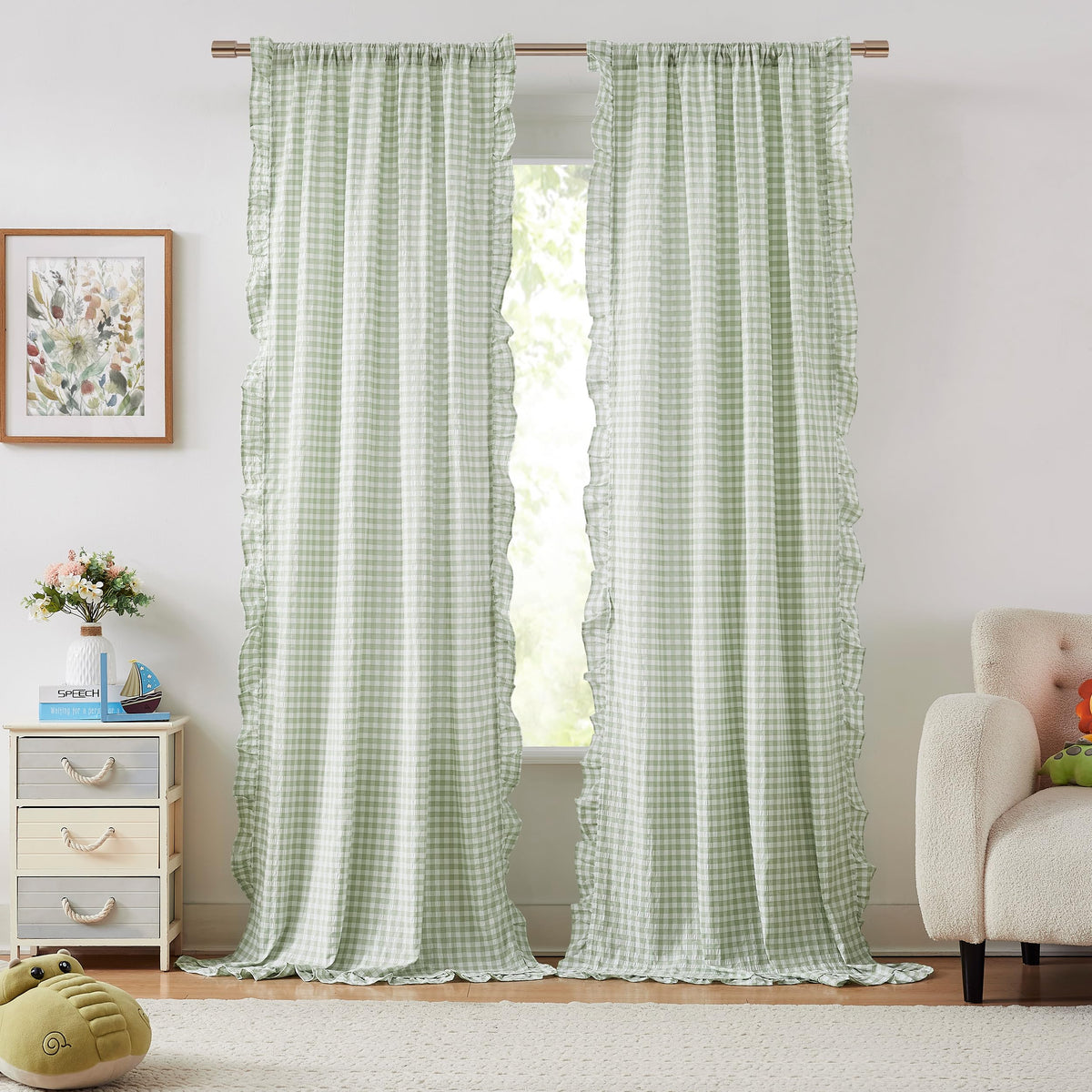 ZJDECOR buffalo plaid ruffled curtains 84in filter soft light while maintaining privacy