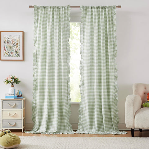 ZJDECOR buffalo plaid ruffled curtains 84in filter soft light while maintaining privacy
