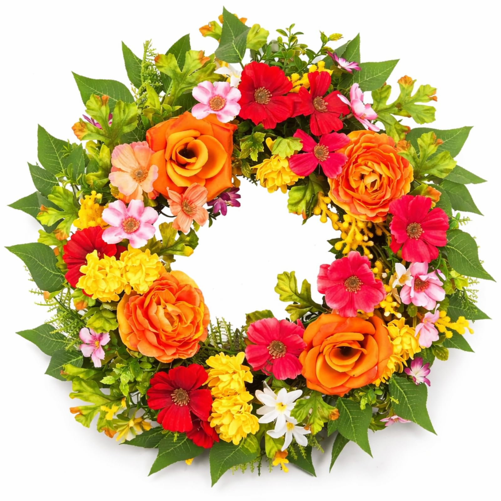zjlmit 20in spring wreath on door with orange rose-style blooms