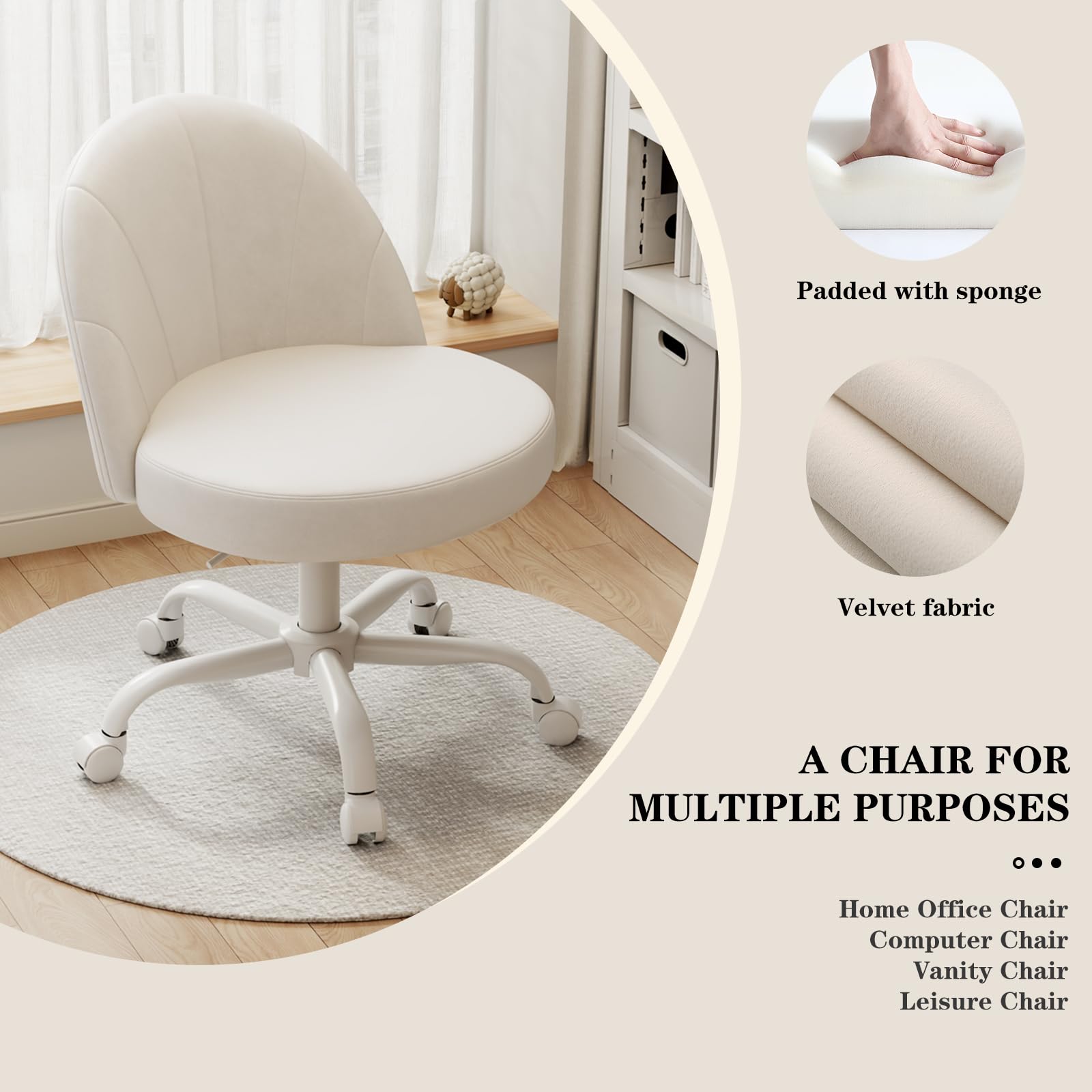 Zkfhome velvet vanity chair 360 swivel for easy reach at vanity