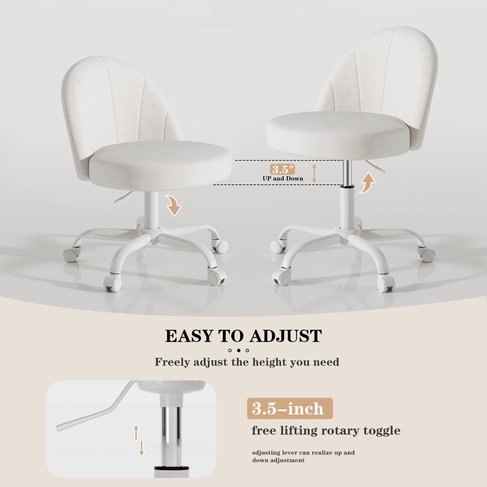 Zkfhome armless vanity chair slim profile fits under desks