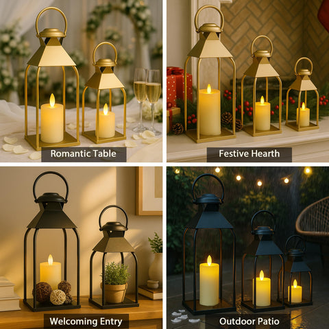 ZLFart black lanterns 12 inch side view suitable for mantels and entryways