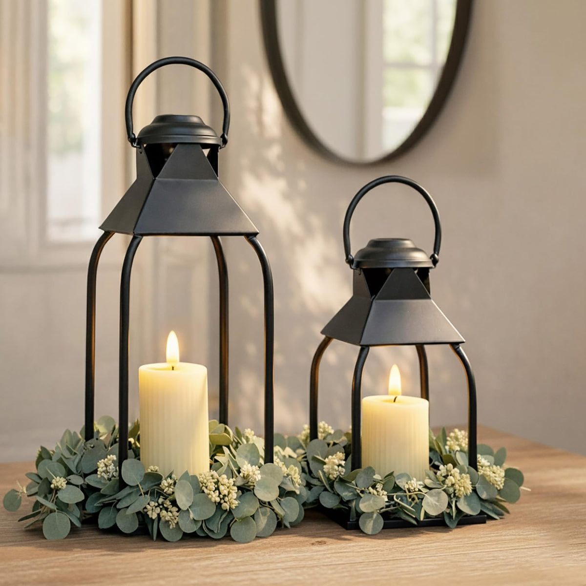 ZLFart black decorative lanterns front view for warm ambient lighting indoors or outdoors