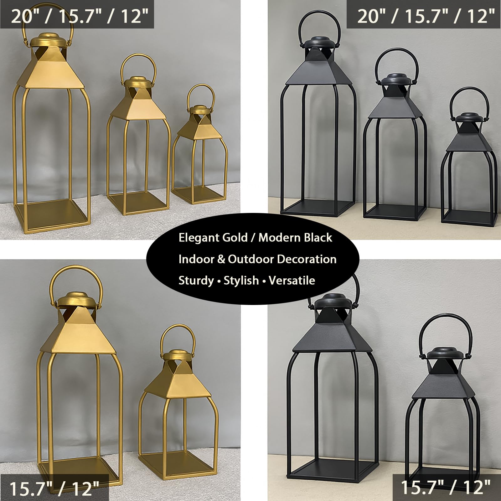 ZLFart lanterns wedding centerpiece setup in black metal for rustic or modern events