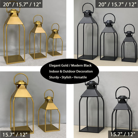 ZLFart lanterns wedding centerpiece setup in black metal for rustic or modern events