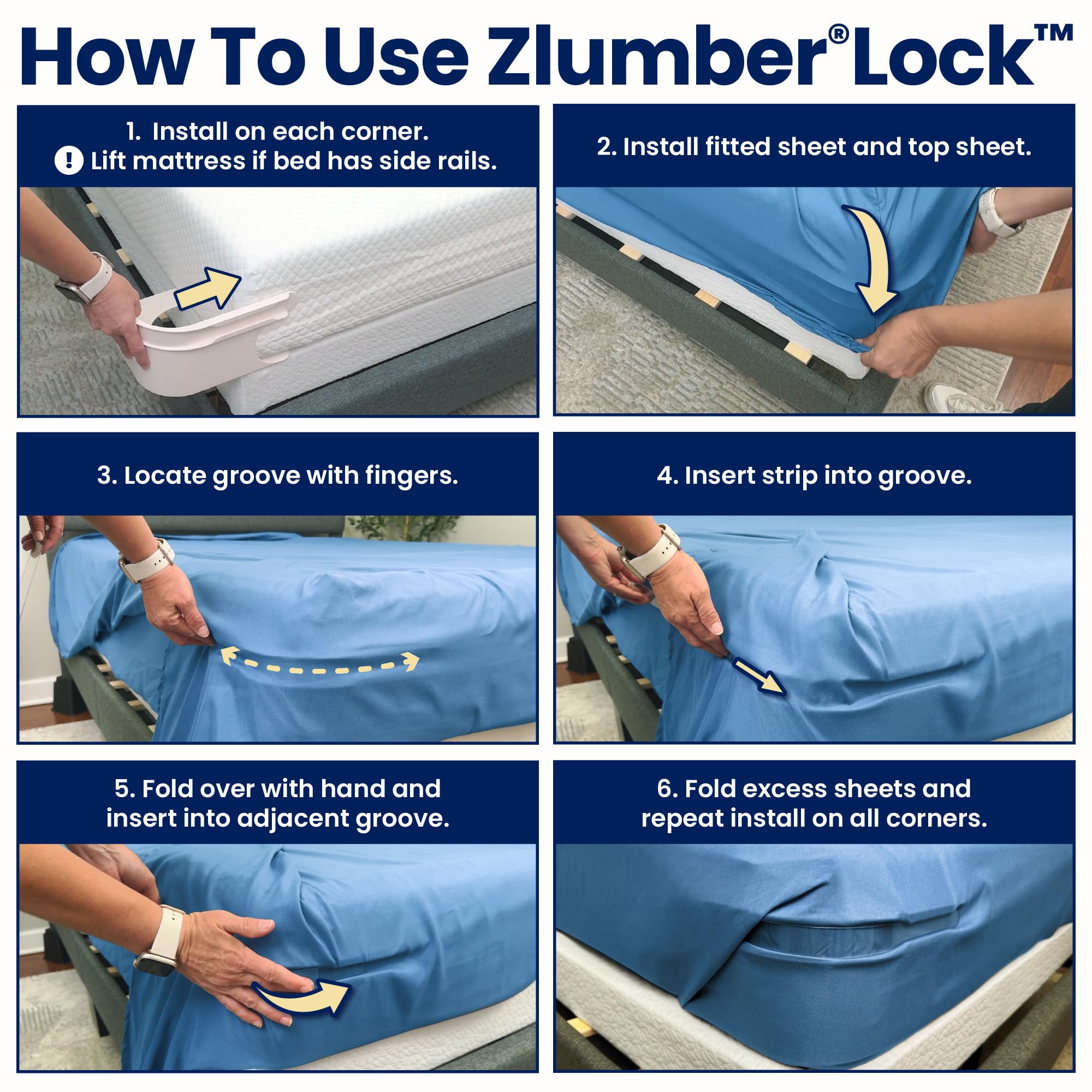 ZlumberLock clip-free grip eliminates bulky clips for a clean bedside look