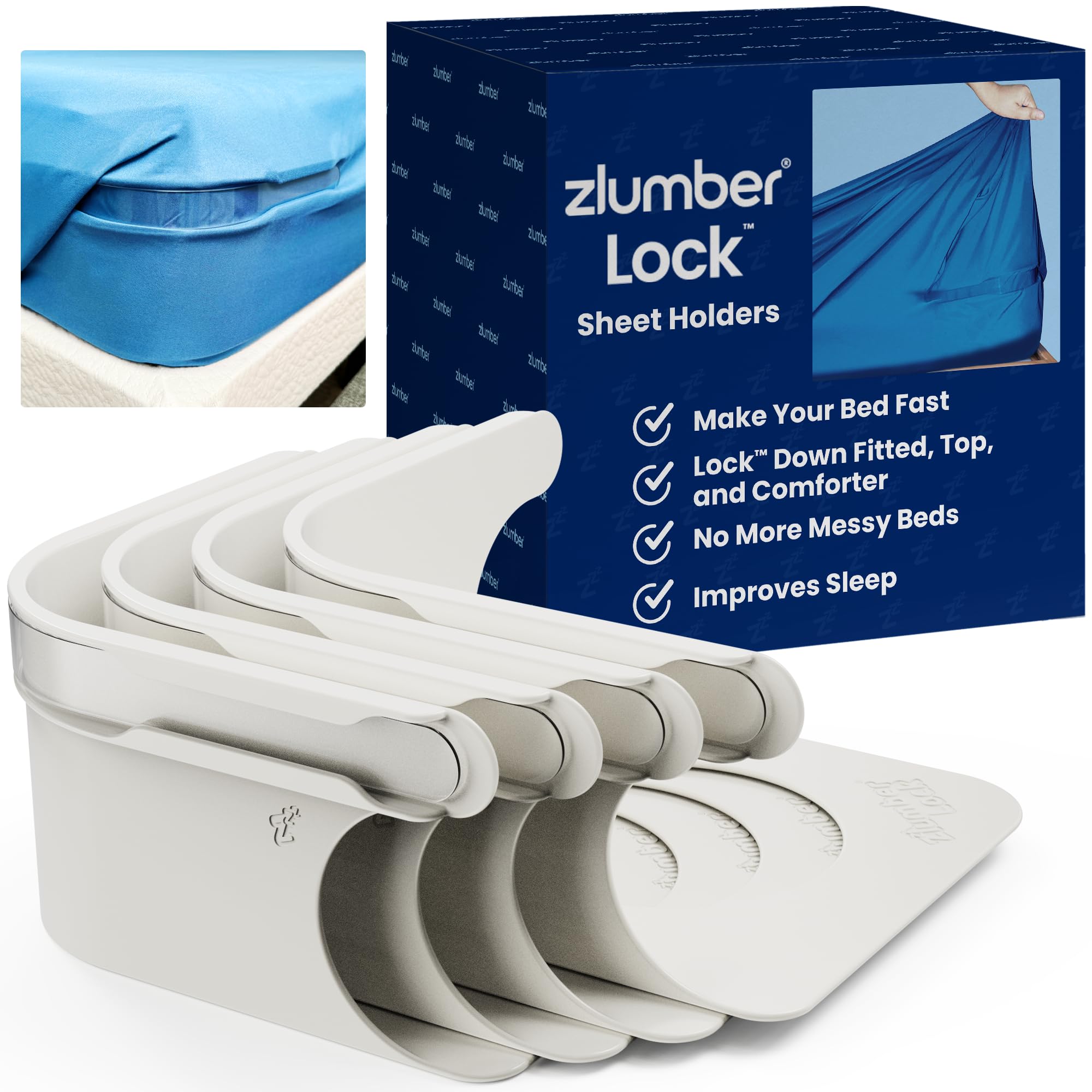 ZlumberLock secure sheet holder keeps sheets in place for a neat bed