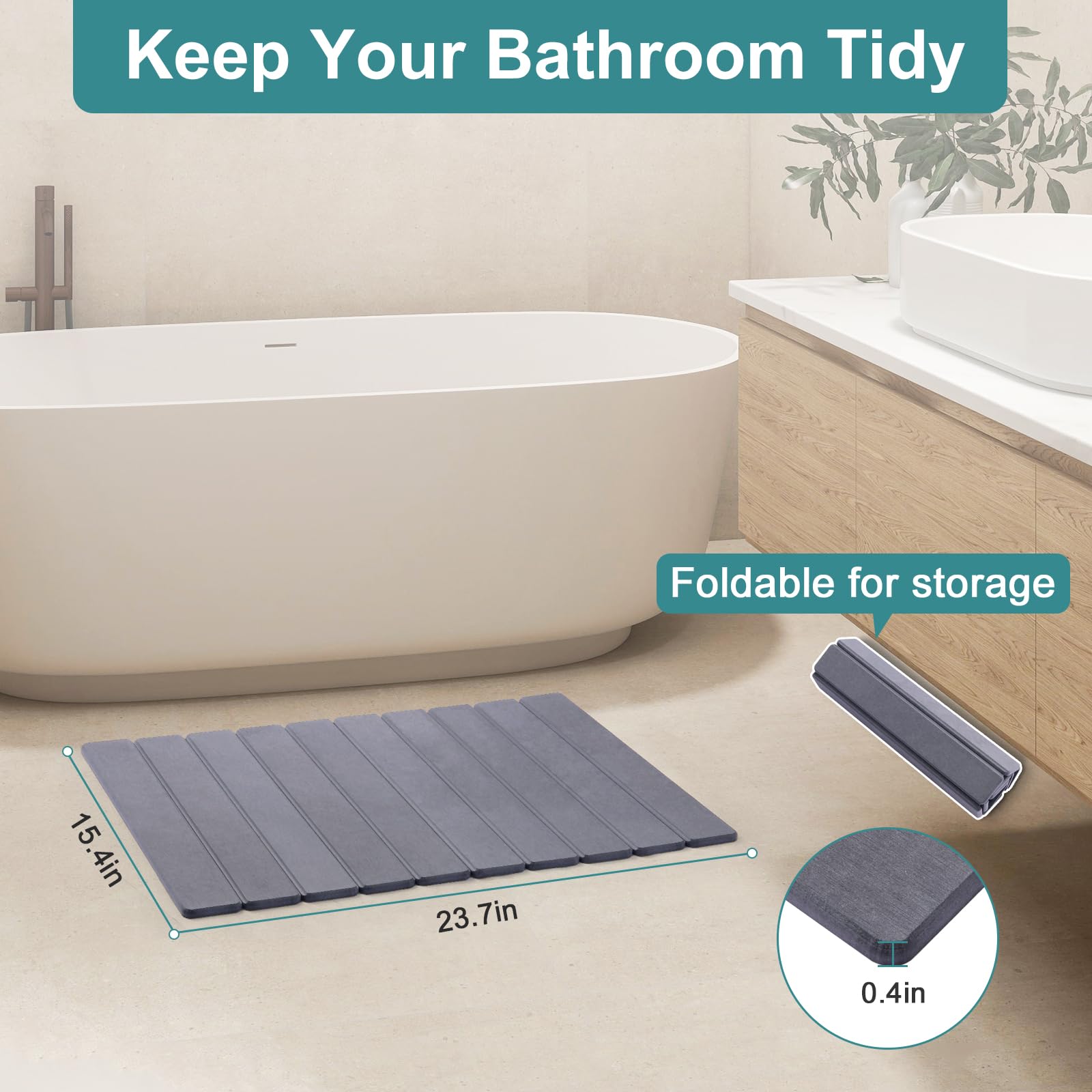 Zmnklry diatomite bath mat showing water absorption.