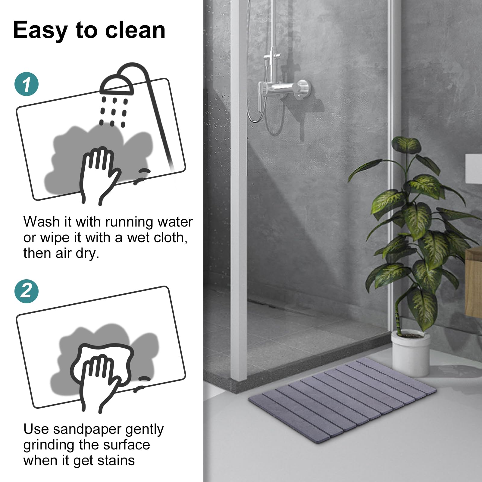 Zmnklry easy-clean diatomite bath mat for simple maintenance.