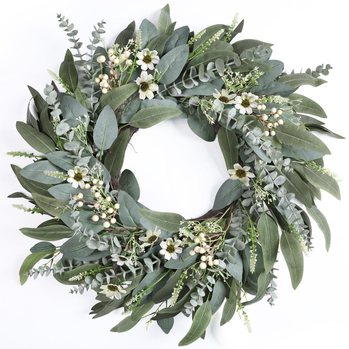 Zmtyykh 26-inch eucalyptus wreath for the front door with lush greenery.