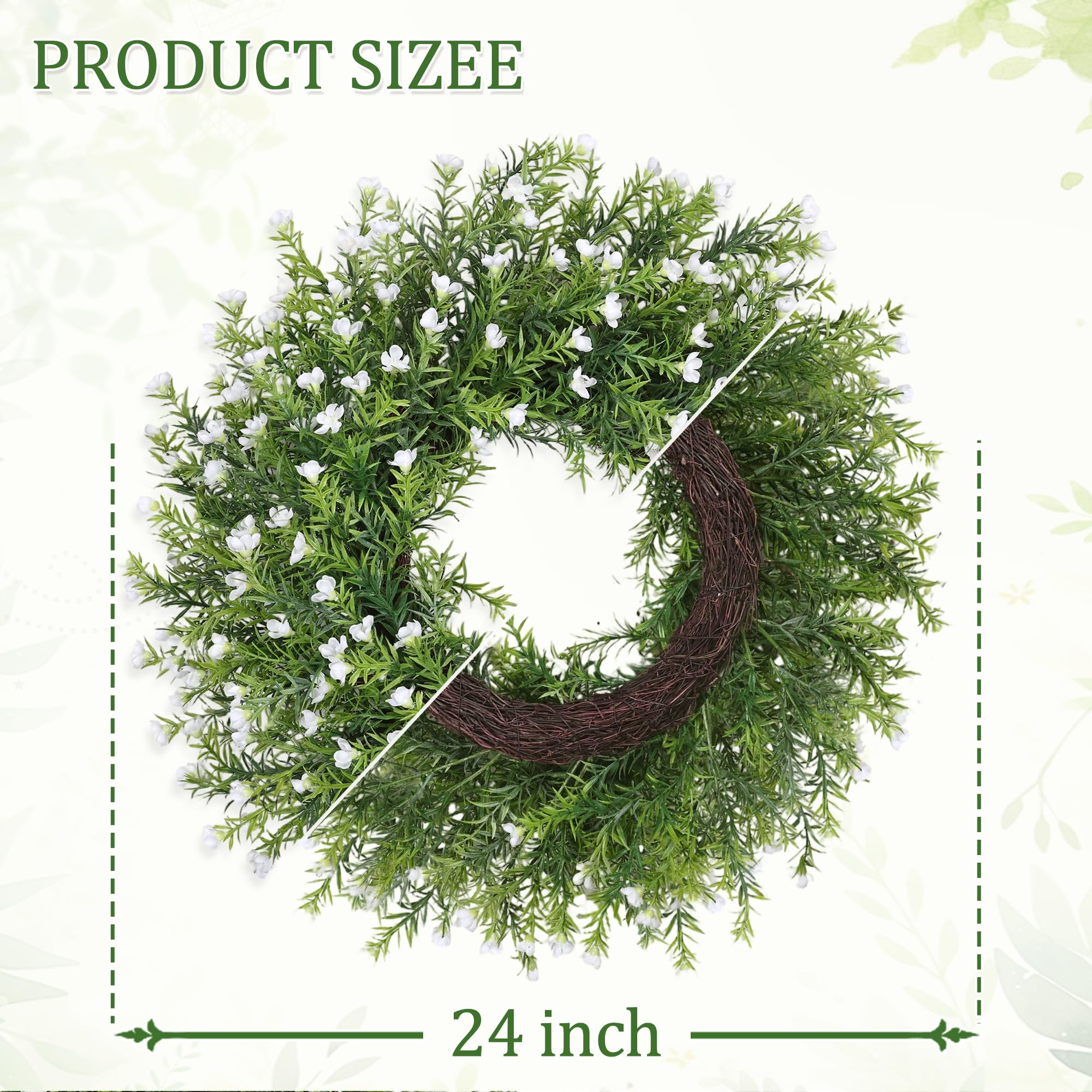 Zmtyykh Front Door Wreath 24in enhances curb appeal and welcomes guests.
