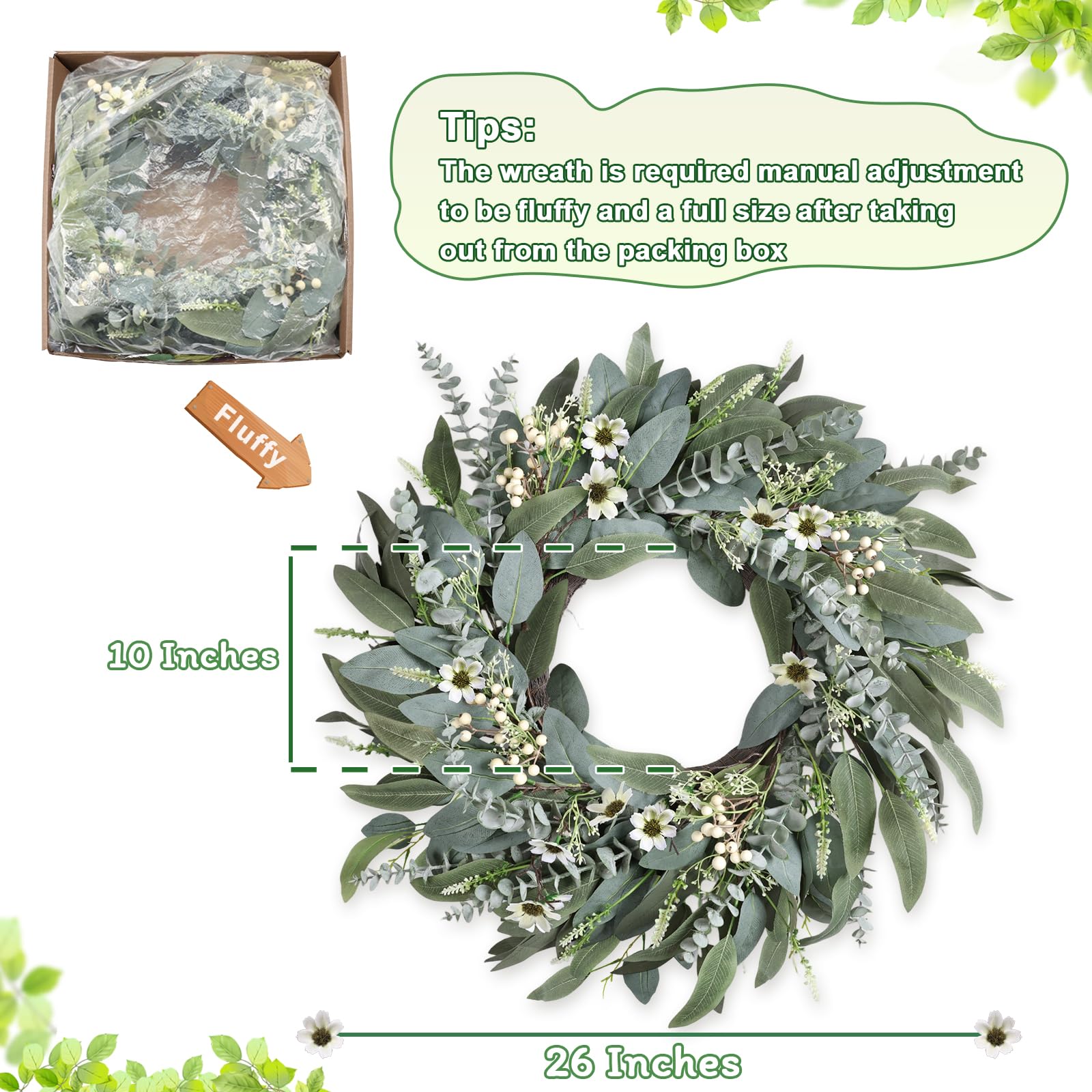 Zmtyykh greenery wreath with boxwood leaves offers fullness for indoors or outdoors.