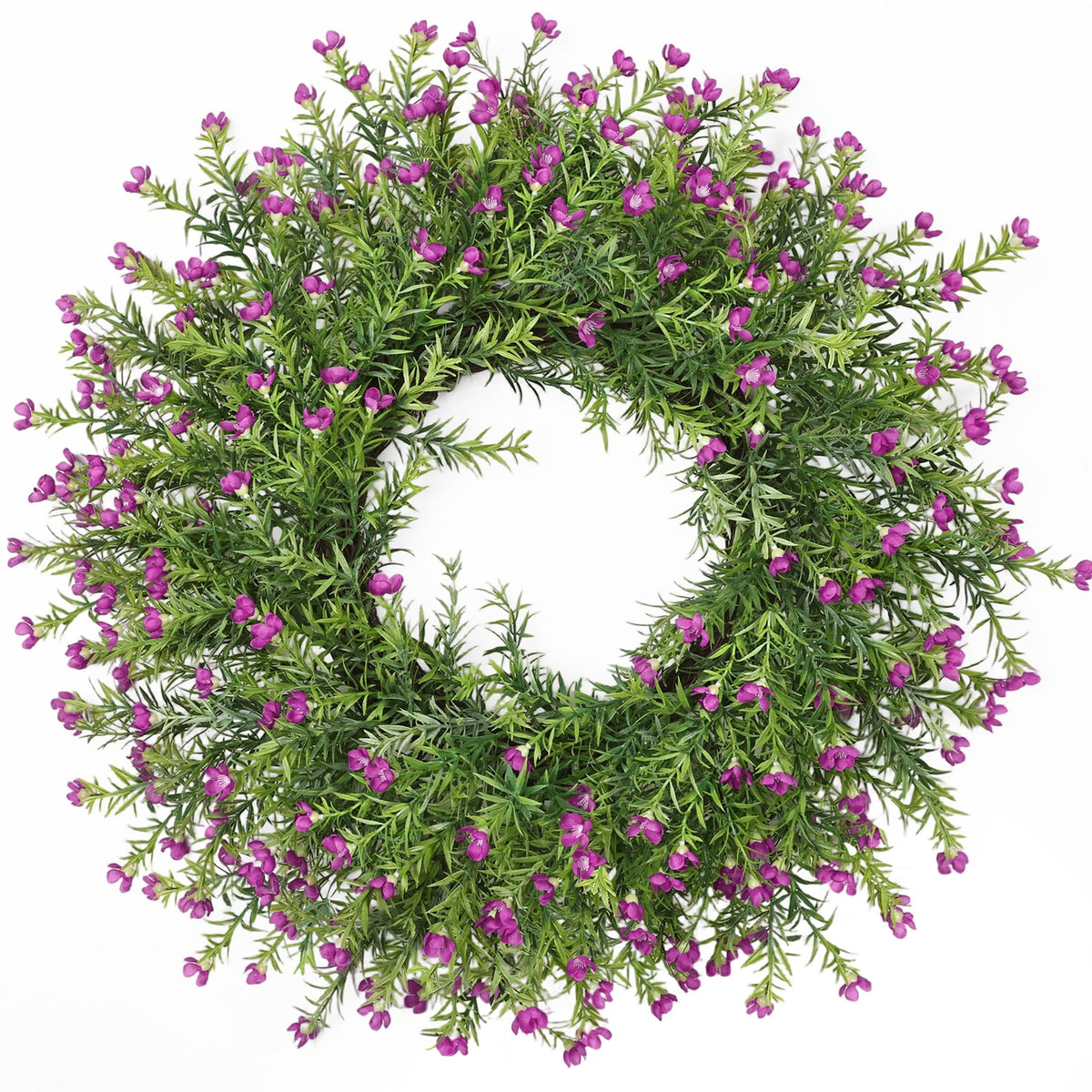 Zmtyykh Realistic 24-Inch Baby’s Breath Wreath on the front door enhances curb appeal.