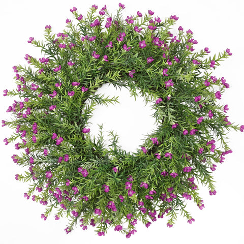 Zmtyykh Realistic 24-Inch Baby’s Breath Wreath on the front door enhances curb appeal.