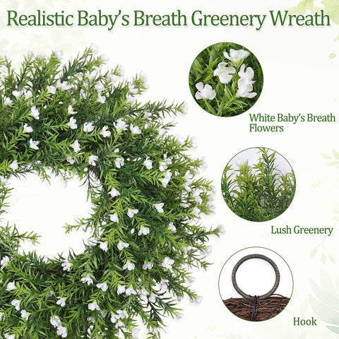 Zmtyykh White Floral Green Wreath ideal for indoor or outdoor display.