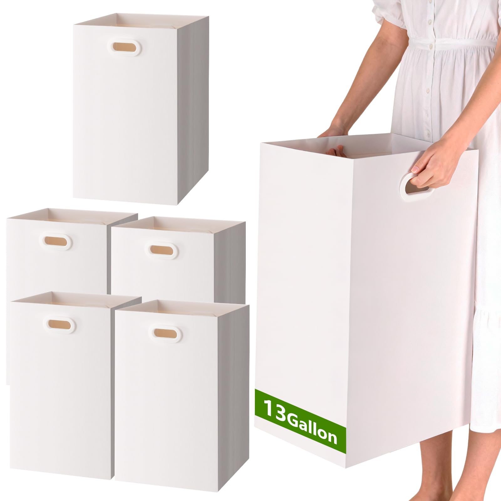 Zmybcpack 6-pack 13-gallon trash cans, stackable for party cleanup.
